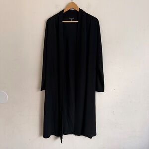 Eileen Fisher Black Wool Long Cardigan Duster Shawl Collar Medium Italian Yarn
